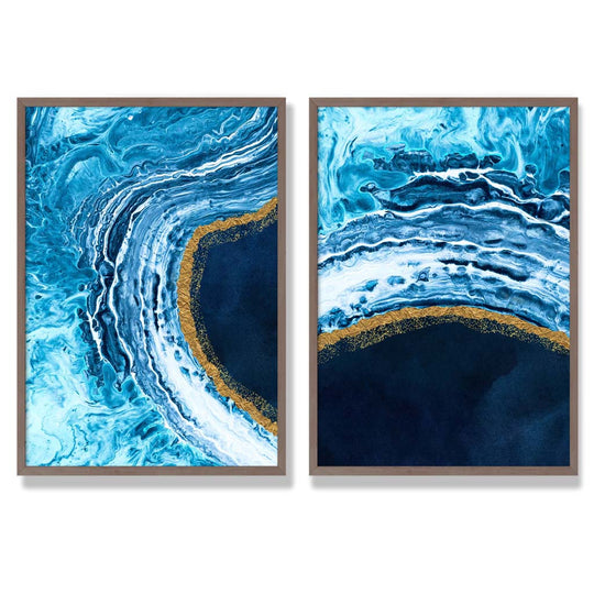 Set de Artă Abstractă pentru Interior cu Ocean Albastru și Auriu 7