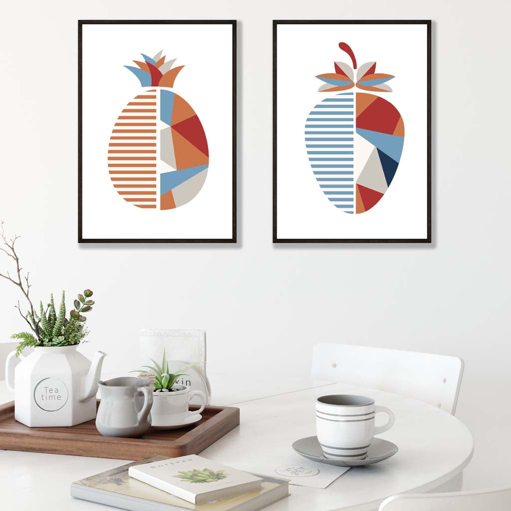 Set de Imprimeuri Artistice Geometrice cu Căpșuni pentru Decor Interior 1