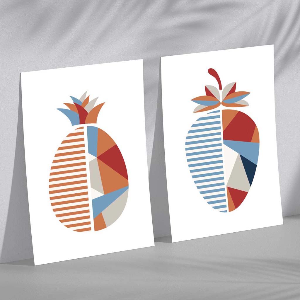Set de Imprimeuri Artistice Geometrice cu Căpșuni pentru Decor Interior 2