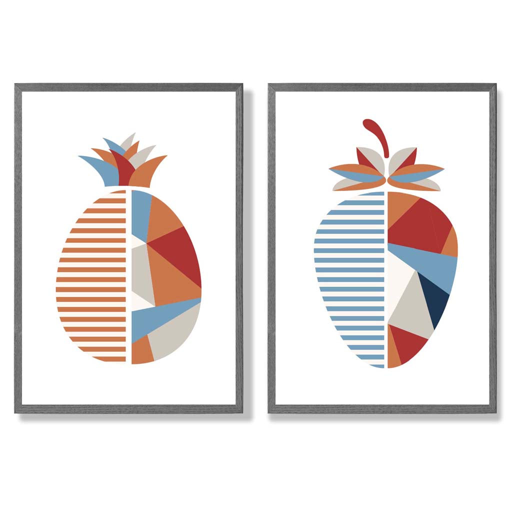 Set de Imprimeuri Artistice Geometrice cu Căpșuni pentru Decor Interior 4