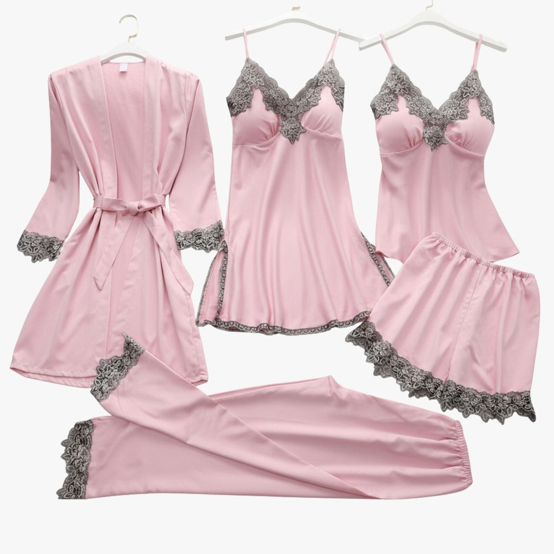 Set de pijamale cu aspect de mătase moale 0