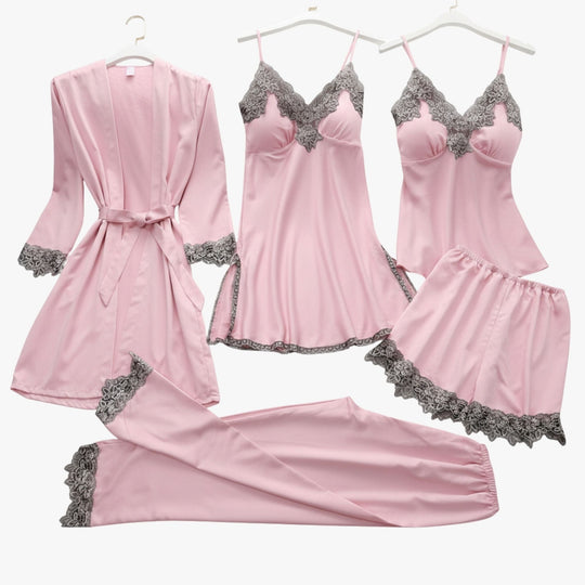 Set de pijamale cu aspect de mătase moale 0