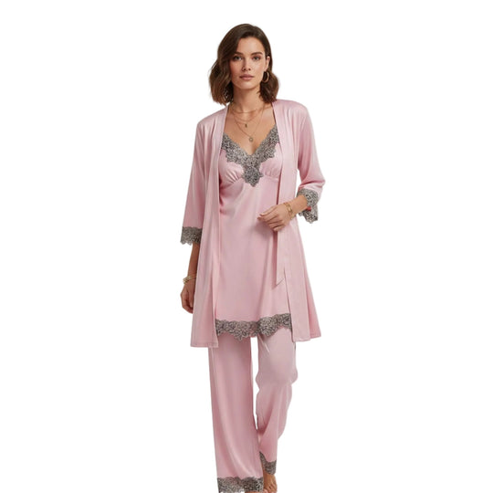 Set de pijamale cu aspect de mătase moale 1