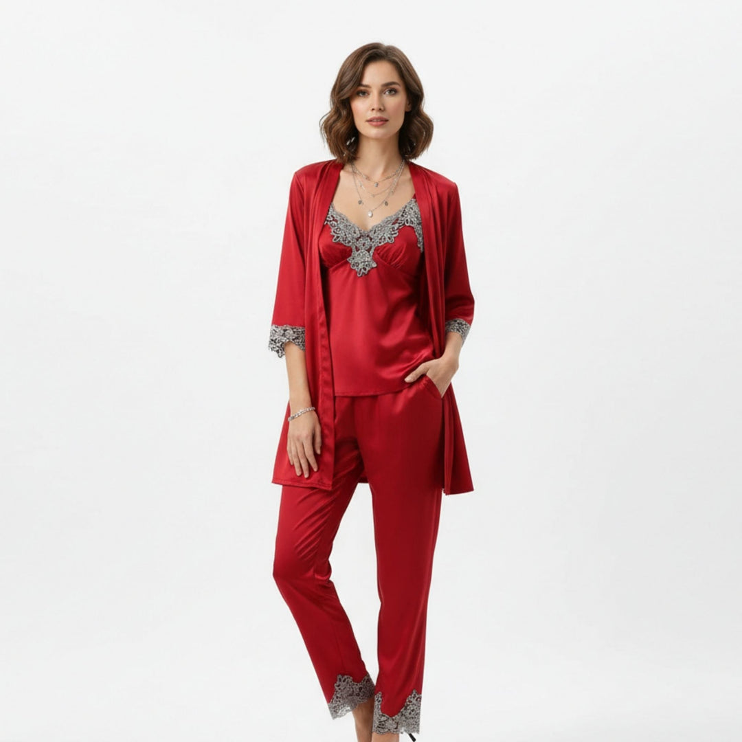 Set de pijamale cu aspect de mătase moale 3