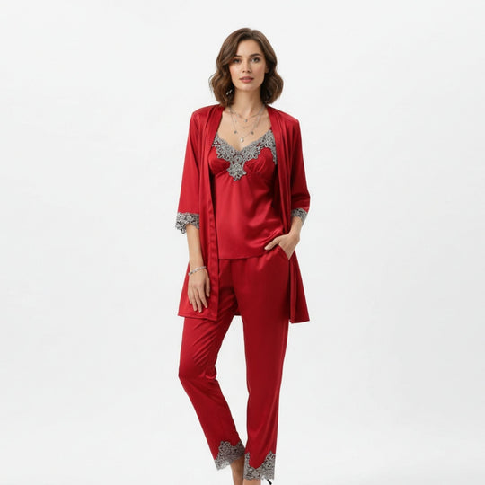 Set de pijamale cu aspect de mătase moale 3