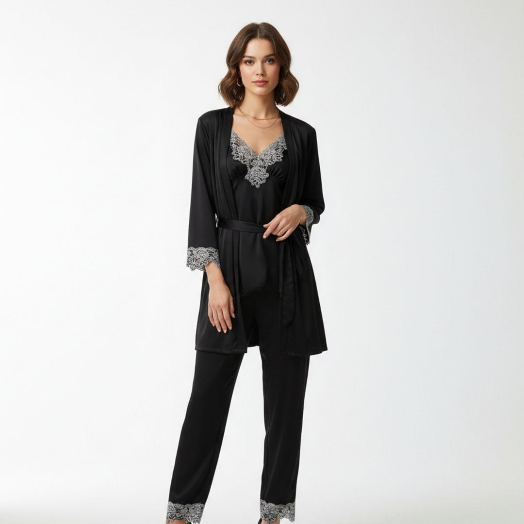 Set de pijamale cu aspect de mătase moale 4