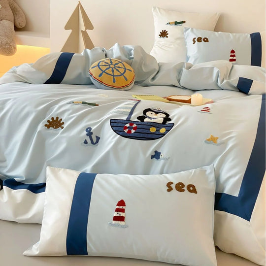 Set husă pilotă copii cu broderie nautică jucăușă 3