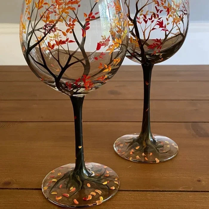 Set pahare de vin cu design artistic inspirat de patru anotimpuri pentru femei 7