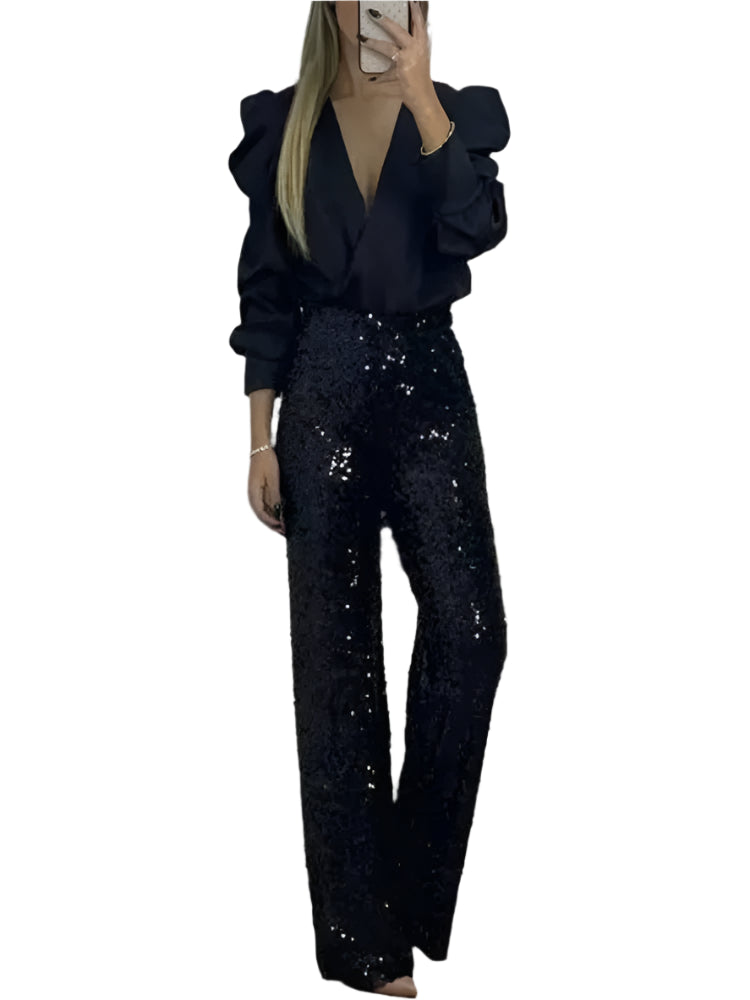 Dames Feestbroek Met Sprankelende Pailletten Polyester Elastaan 1