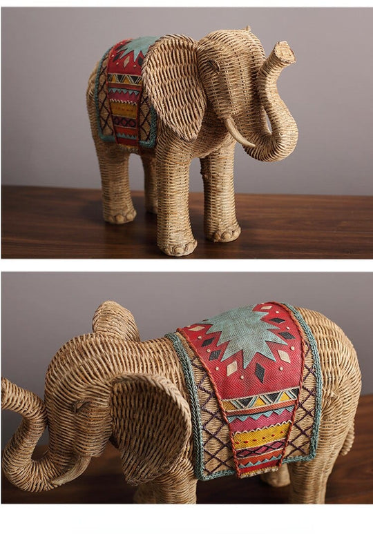 Statuie Elefant Decorativ din Ratan 4