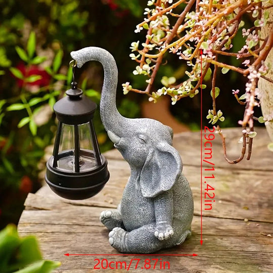 Statuie de Grădină cu Elefant și Lanternă Solară Decorativă 2