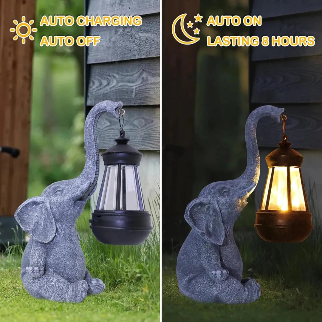 Statuie de Grădină cu Elefant și Lanternă Solară Decorativă 3