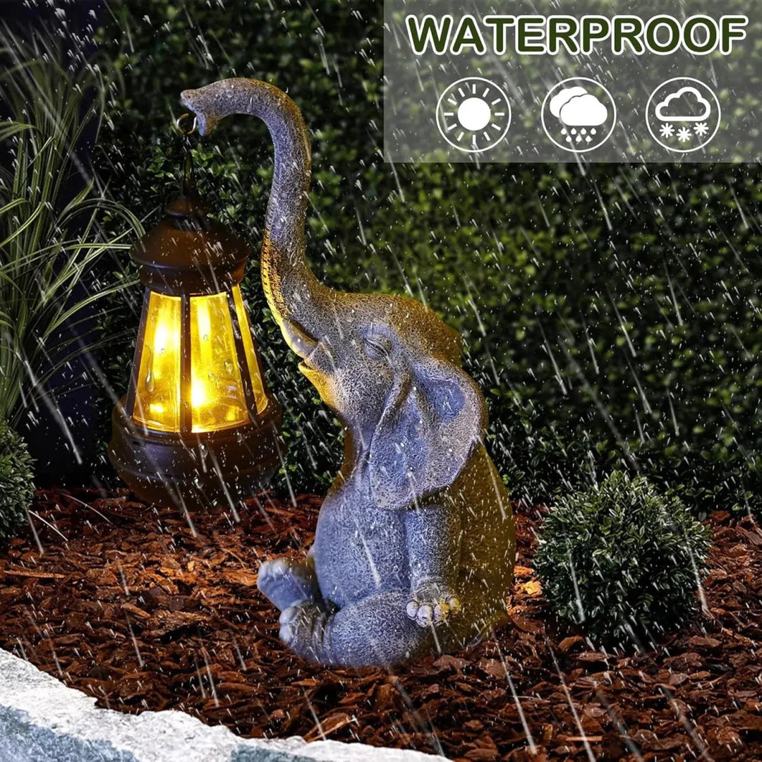 Statuie de Grădină cu Elefant și Lanternă Solară Decorativă 4
