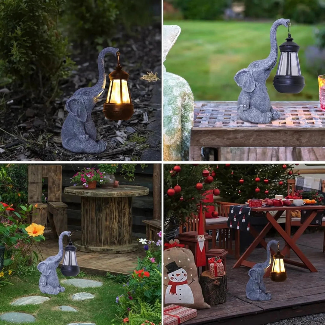 Statuie de Grădină cu Elefant și Lanternă Solară Decorativă 5