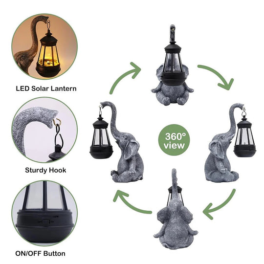 Statuie de Grădină cu Elefant și Lanternă Solară Decorativă 6
