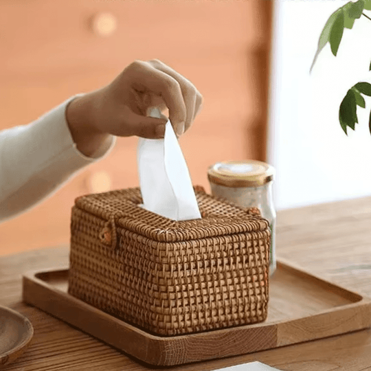 Suport pentru cutie de șervețele din rattan cu design manual 2