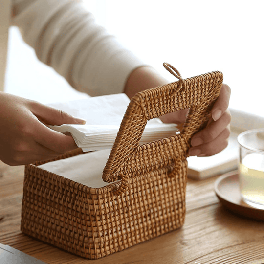 Suport pentru cutie de șervețele din rattan cu design manual 3