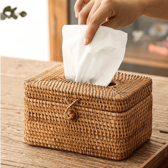 Suport pentru cutie de șervețele din rattan cu design manual 4