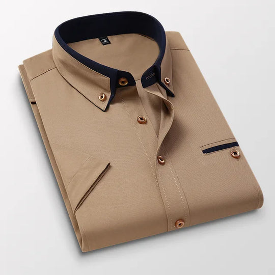 Heren Overhemd Korte Mouwen Klassiek Katoen Polyester 5