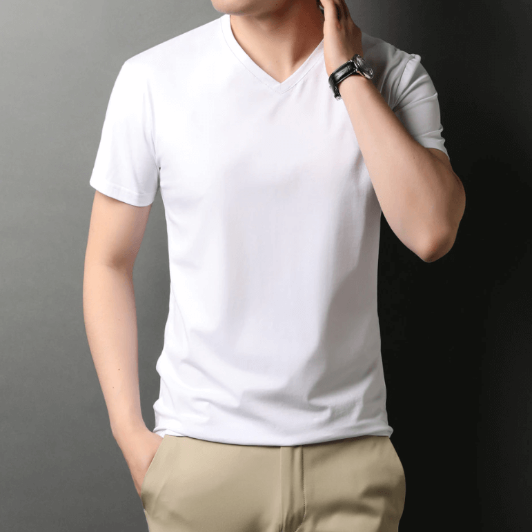 Tricou Cu Guler În V, Slim Fit, Pentru Bărbați