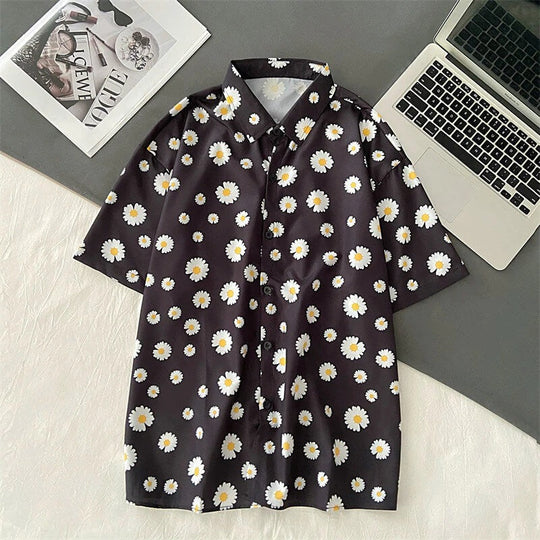Tricou Polo Cu Flori Oversize