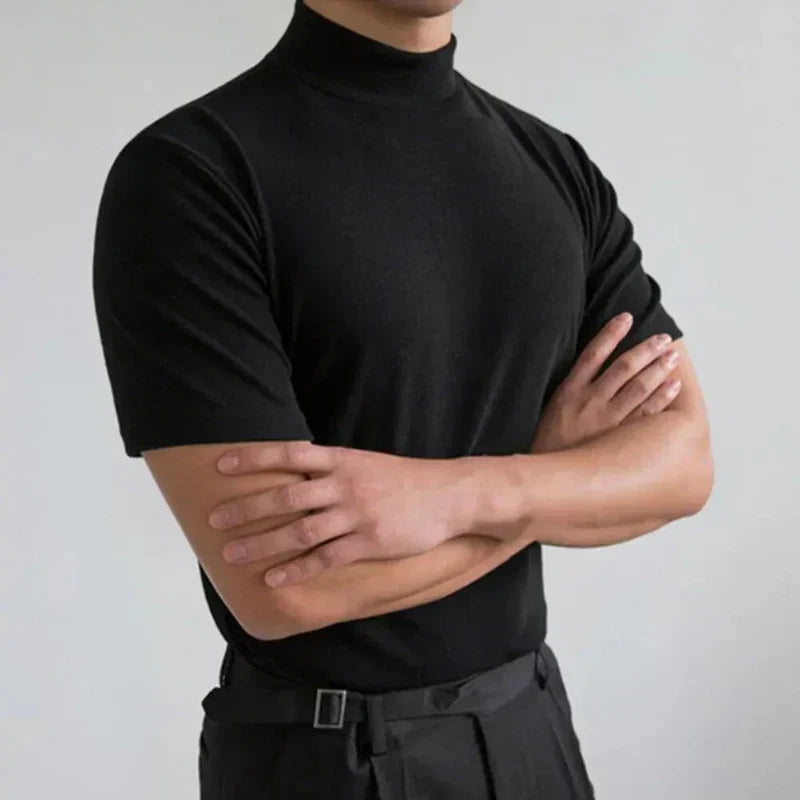 Tricou casual bărbătesc cu guler înalt, pentru uz zilnic 1