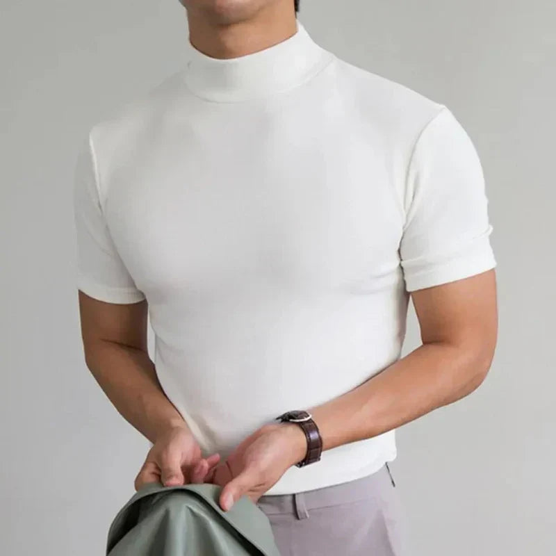 Tricou casual bărbătesc cu guler înalt, pentru uz zilnic 3