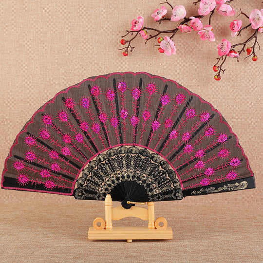 Ventilator Manual Damă cu Design Floral Brodat 12