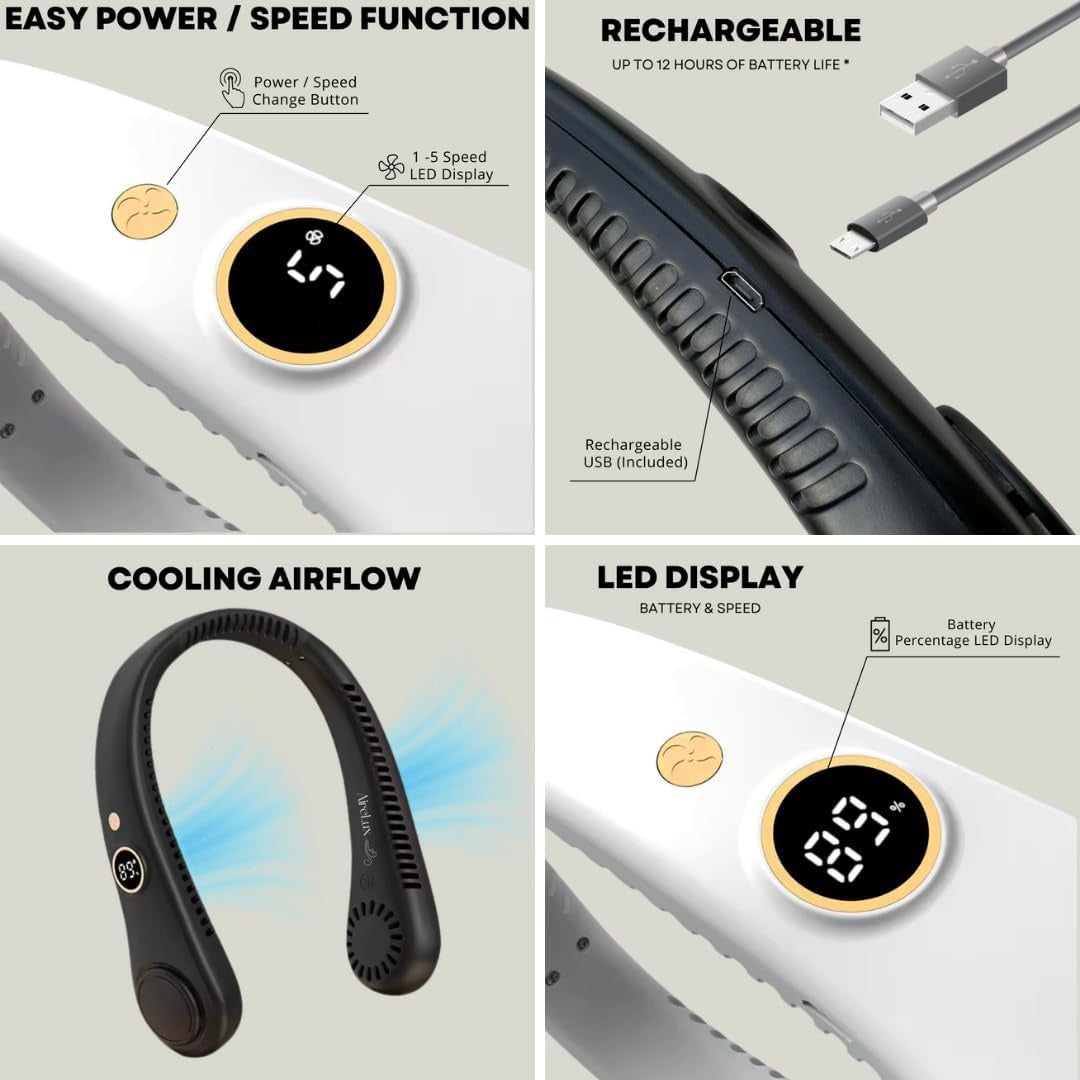 Ventilator Portabil Unisex pentru Gât cu 5 Viteze și Design Fără Lame 4