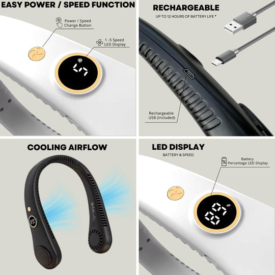 Ventilator Portabil Unisex pentru Gât cu 5 Viteze și Design Fără Lame 4