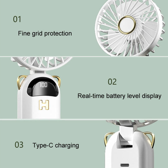 Ventilator Portabil cu Afișaj Digital pentru Bărbați și Femei, Design Pliabil și Viteze Reglabile 5