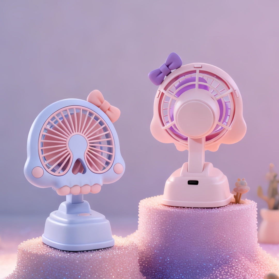 Ventilator Portabil cu Design Unic pentru Femei cu Motiv de Craniu și Fundă 1