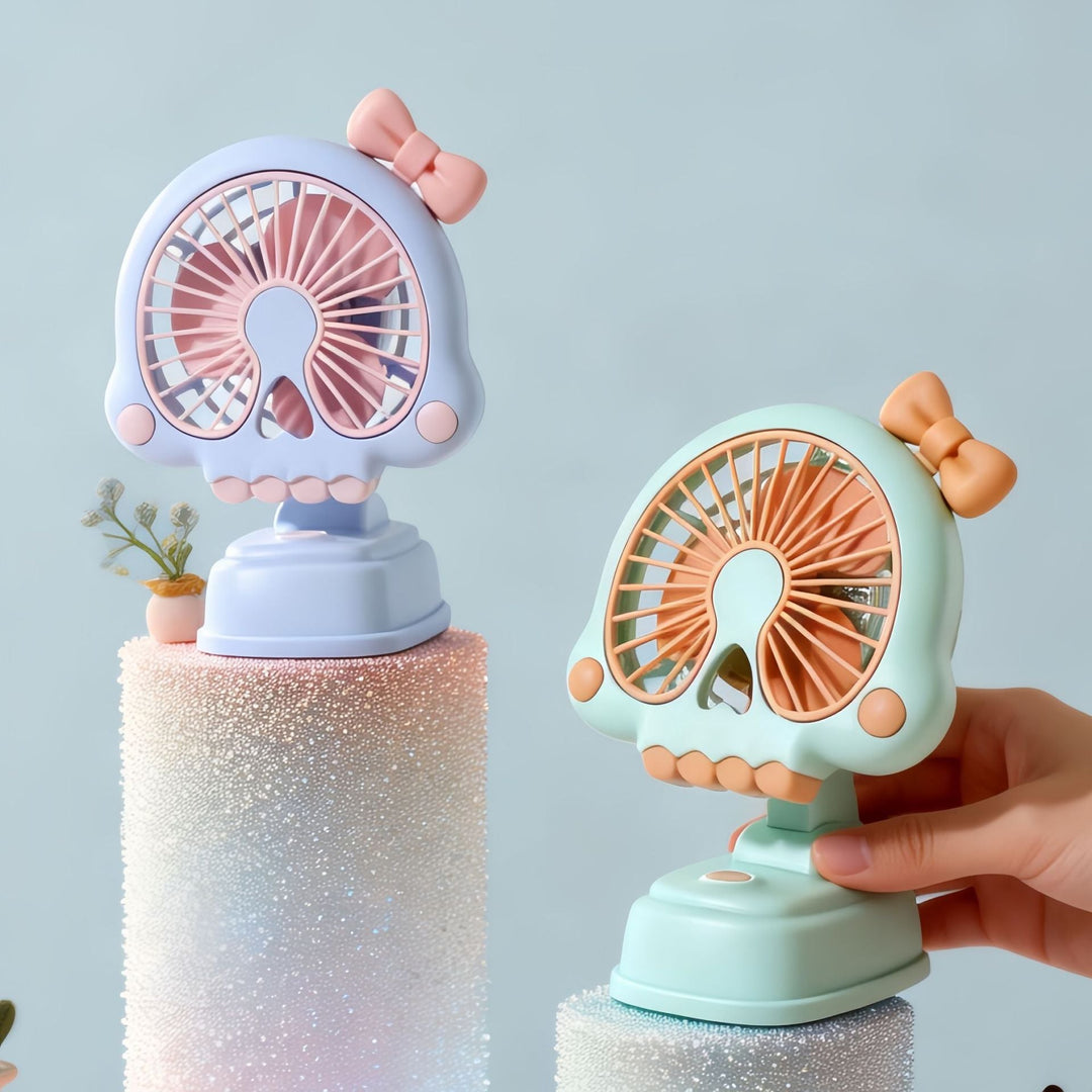Ventilator Portabil cu Design Unic pentru Femei cu Motiv de Craniu și Fundă 2
