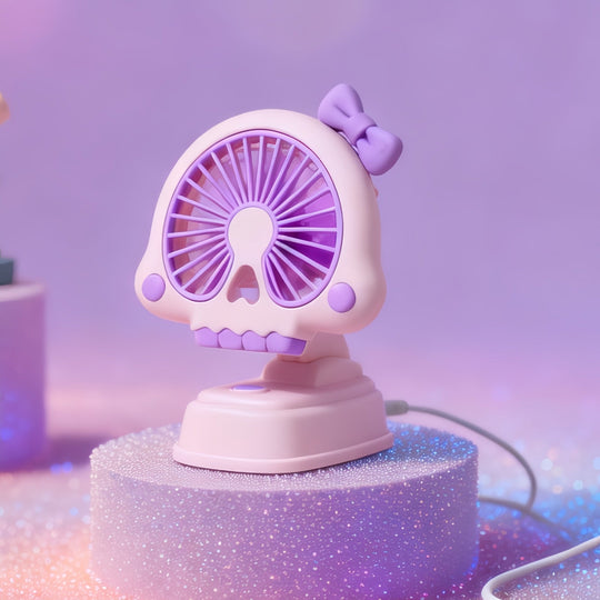 Ventilator Portabil cu Design Unic pentru Femei cu Motiv de Craniu și Fundă 3