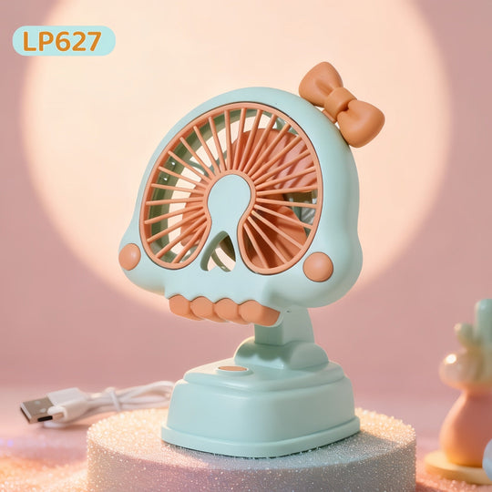 Ventilator Portabil cu Design Unic pentru Femei cu Motiv de Craniu și Fundă 5