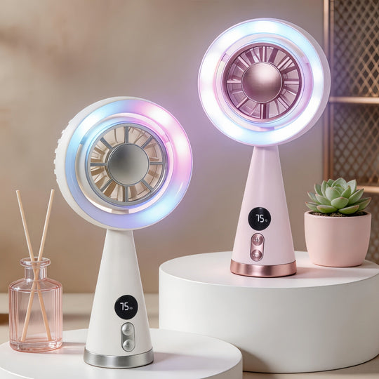 Ventilator Portabil cu Iluminare LED și Afișaj Digital pentru Femei 1