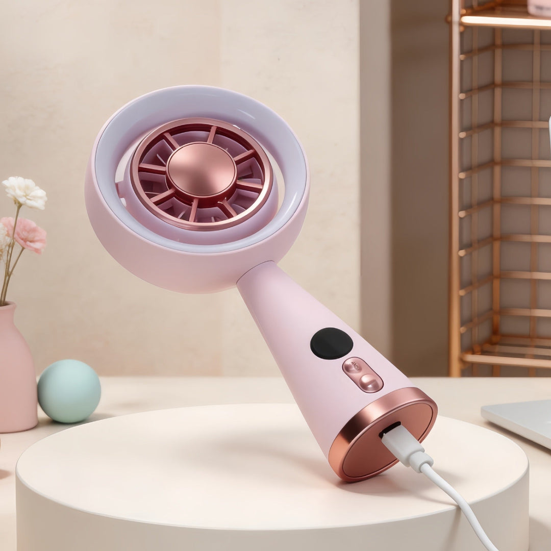 Ventilator Portabil cu Iluminare LED și Afișaj Digital pentru Femei 2