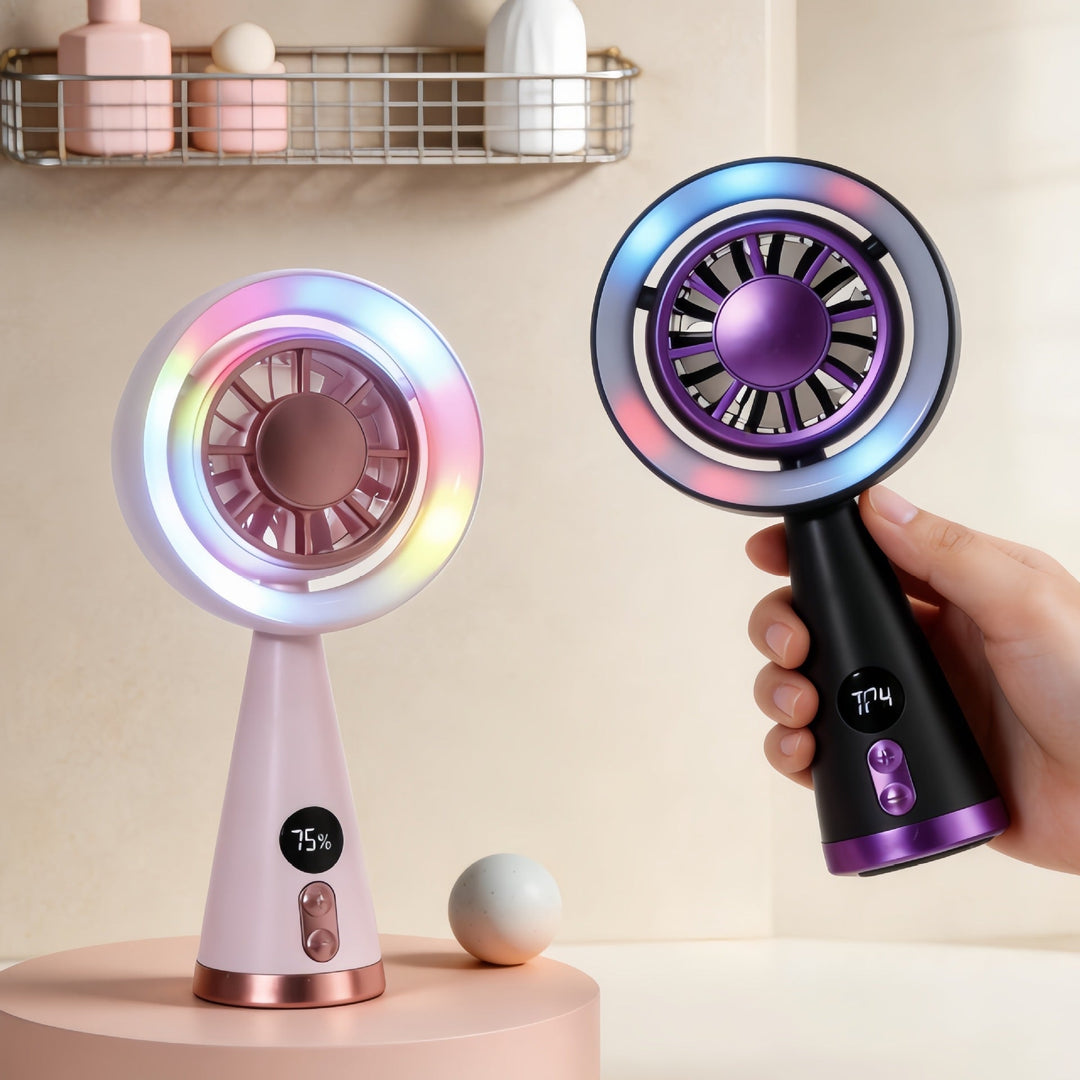 Ventilator Portabil cu Iluminare LED și Afișaj Digital pentru Femei 3