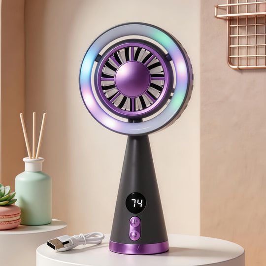 Ventilator Portabil cu Iluminare LED și Afișaj Digital pentru Femei 5