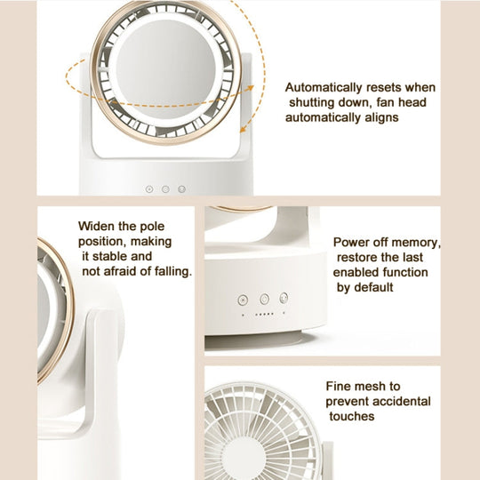 Ventilator de Birou Multifuncțional cu Oglindă și Lumină LED 7