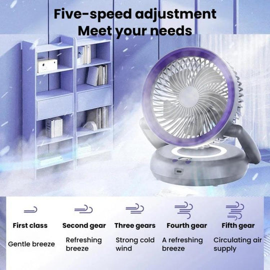 Ventilator de Birou Pliabil cu Cinci Viteze și LED, Design Compact și Portabil 2