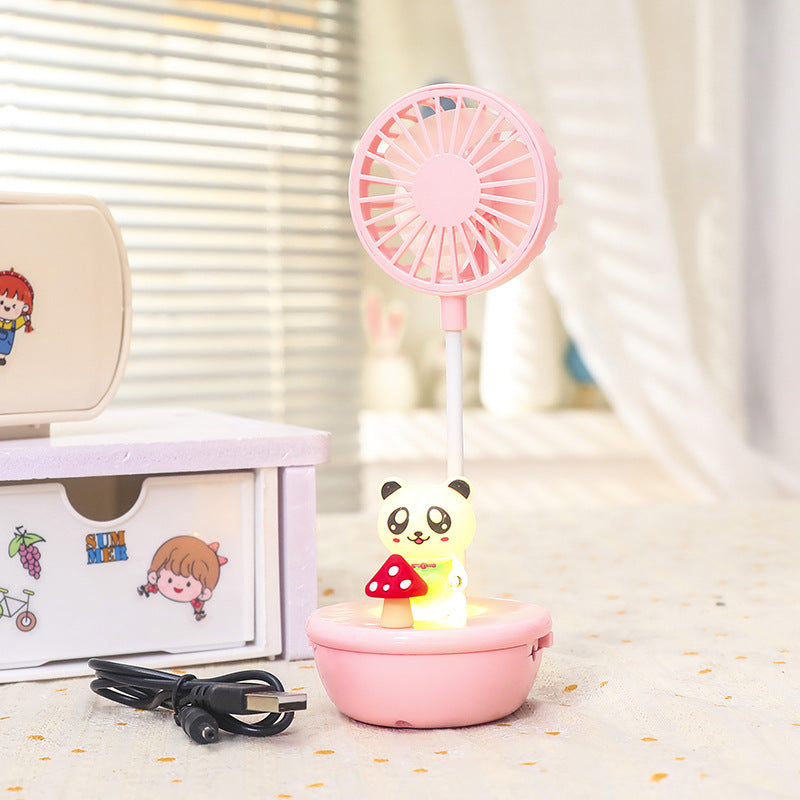 Ventilator de Mână Portabil cu Design Panda și LED-uri pentru Femei 7