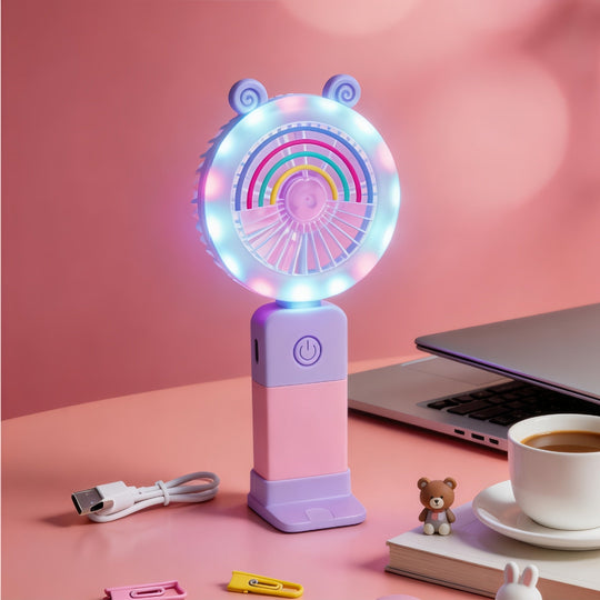 Ventilator de mână portabil cu LED-uri pentru femei 6