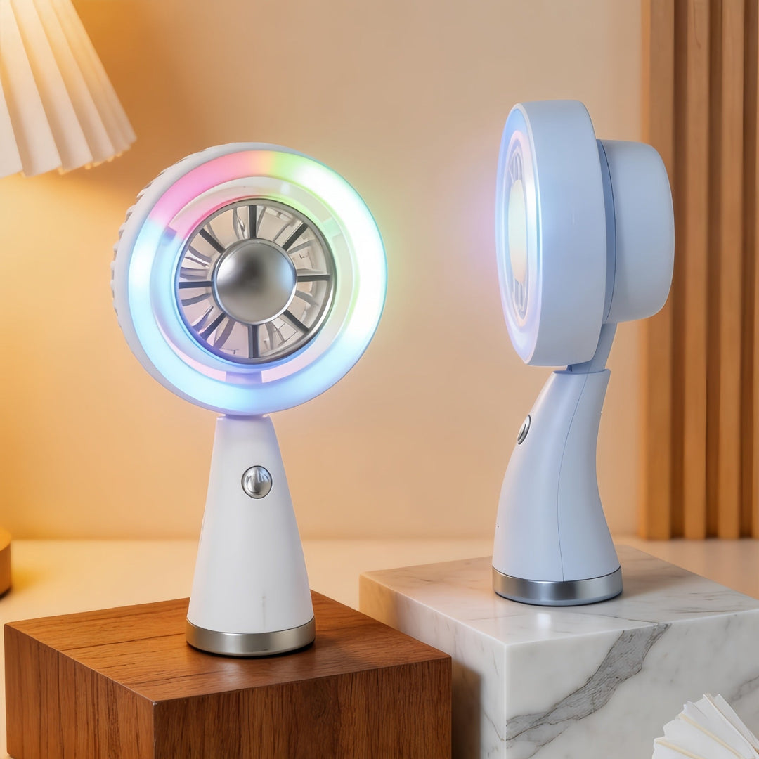 Ventilator de mână portabil cu iluminare RGB pentru femei 1