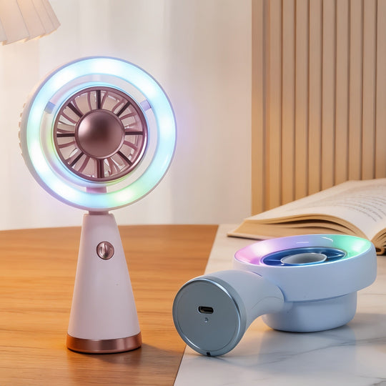 Ventilator de mână portabil cu iluminare RGB pentru femei 4