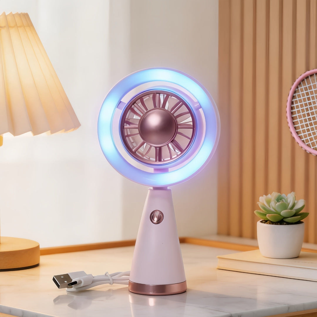 Ventilator de mână portabil cu iluminare RGB pentru femei 5