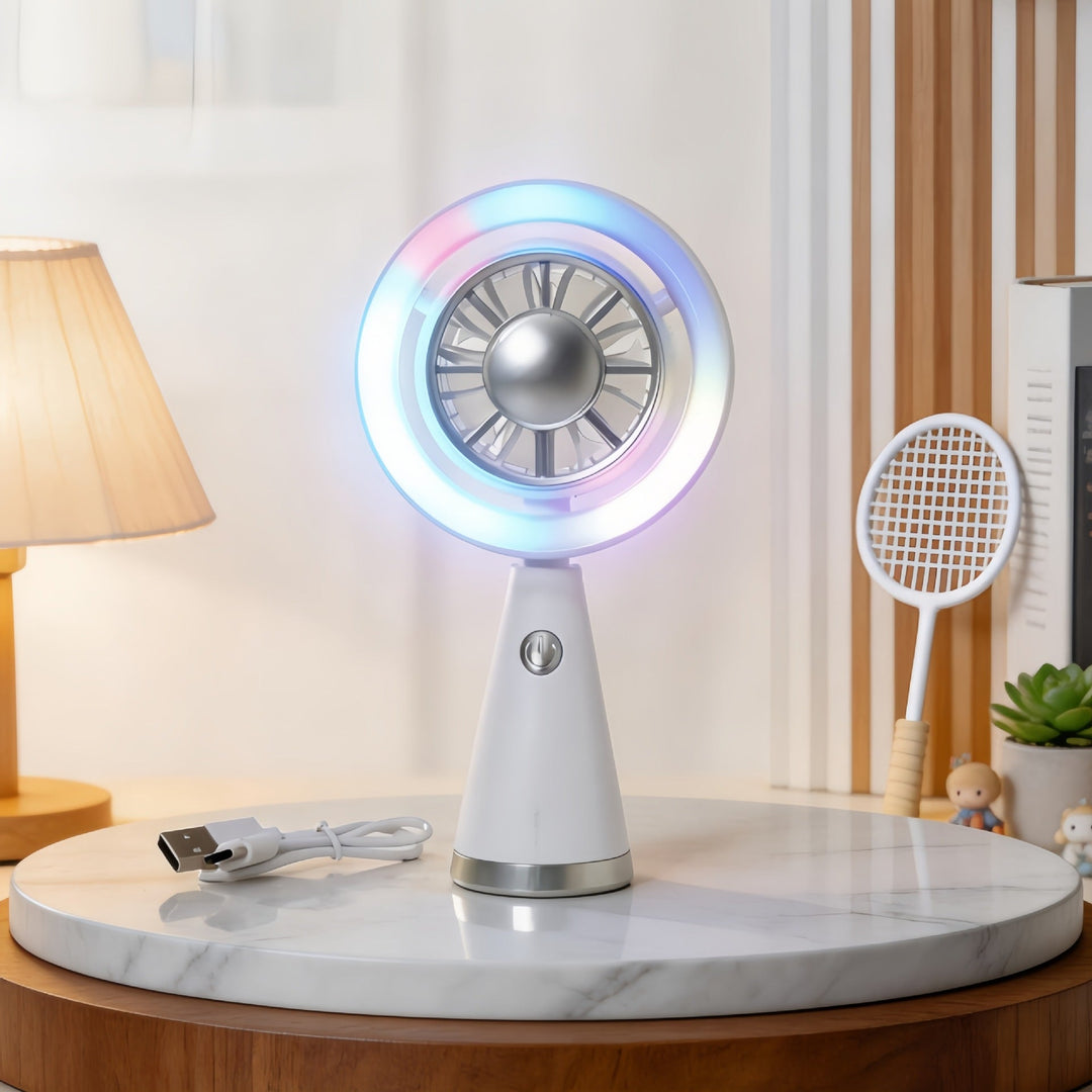Ventilator de mână portabil cu iluminare RGB pentru femei 6