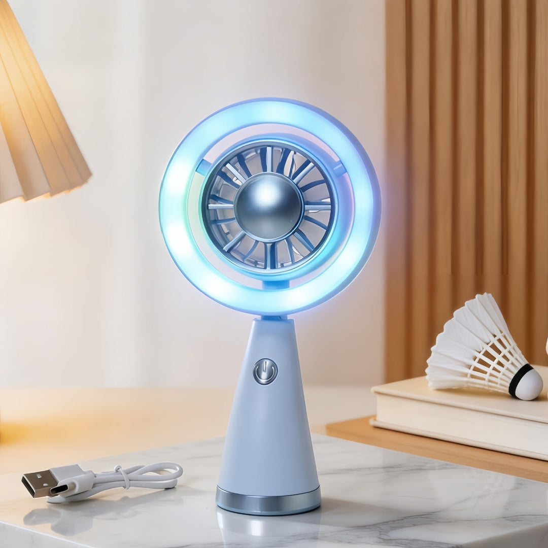 Ventilator de mână portabil cu iluminare RGB pentru femei 7