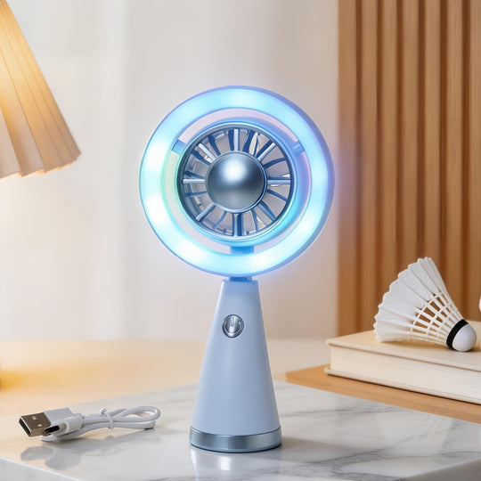 Ventilator de mână portabil cu iluminare RGB pentru femei 7