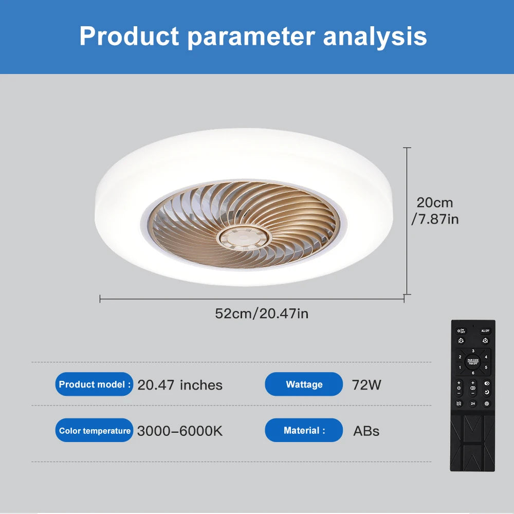 Ventilator de tavan cu lumină și telecomandă pentru dormitor 5